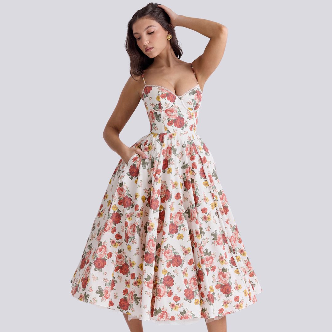 Norvielle Damen Maxi-Kleid V-Ausschnitt A-Linie