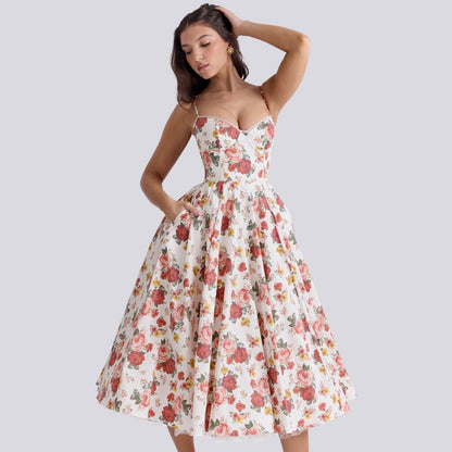 Norvielle Damen Maxi-Kleid V-Ausschnitt A-Linie