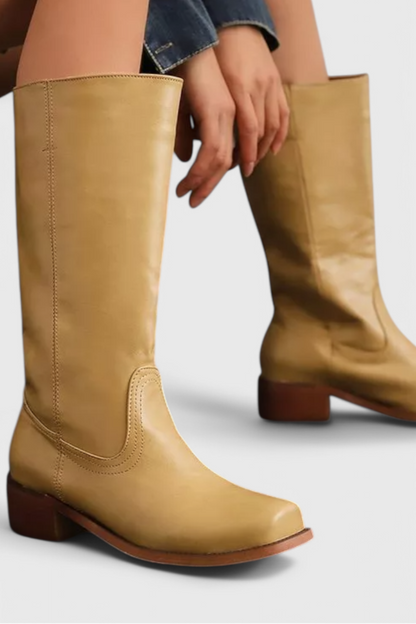 Damen High Boots Lederoptik Blockabsatz