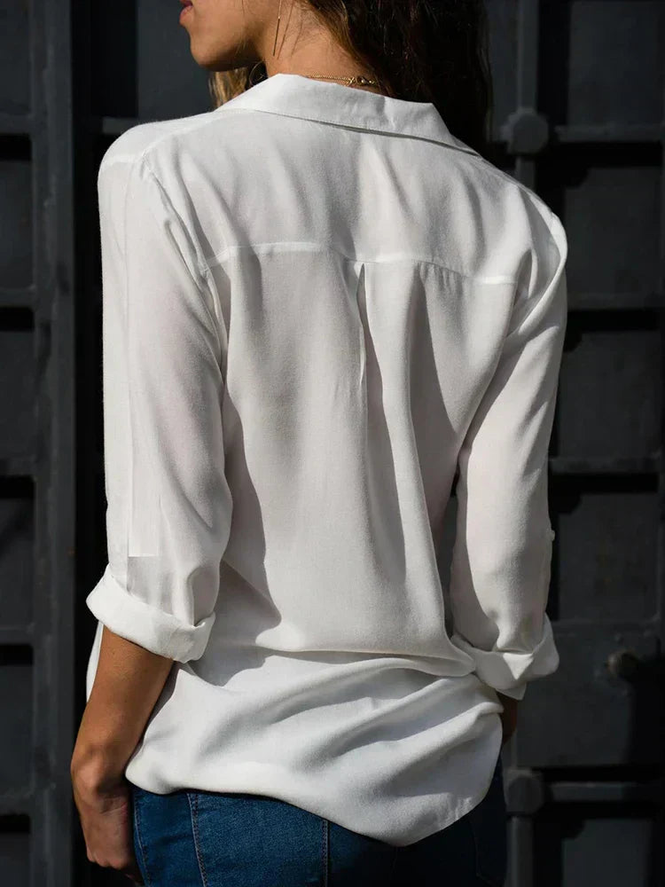 Damen Bluse Klassisch Zeitlos Weiße Baumwolle