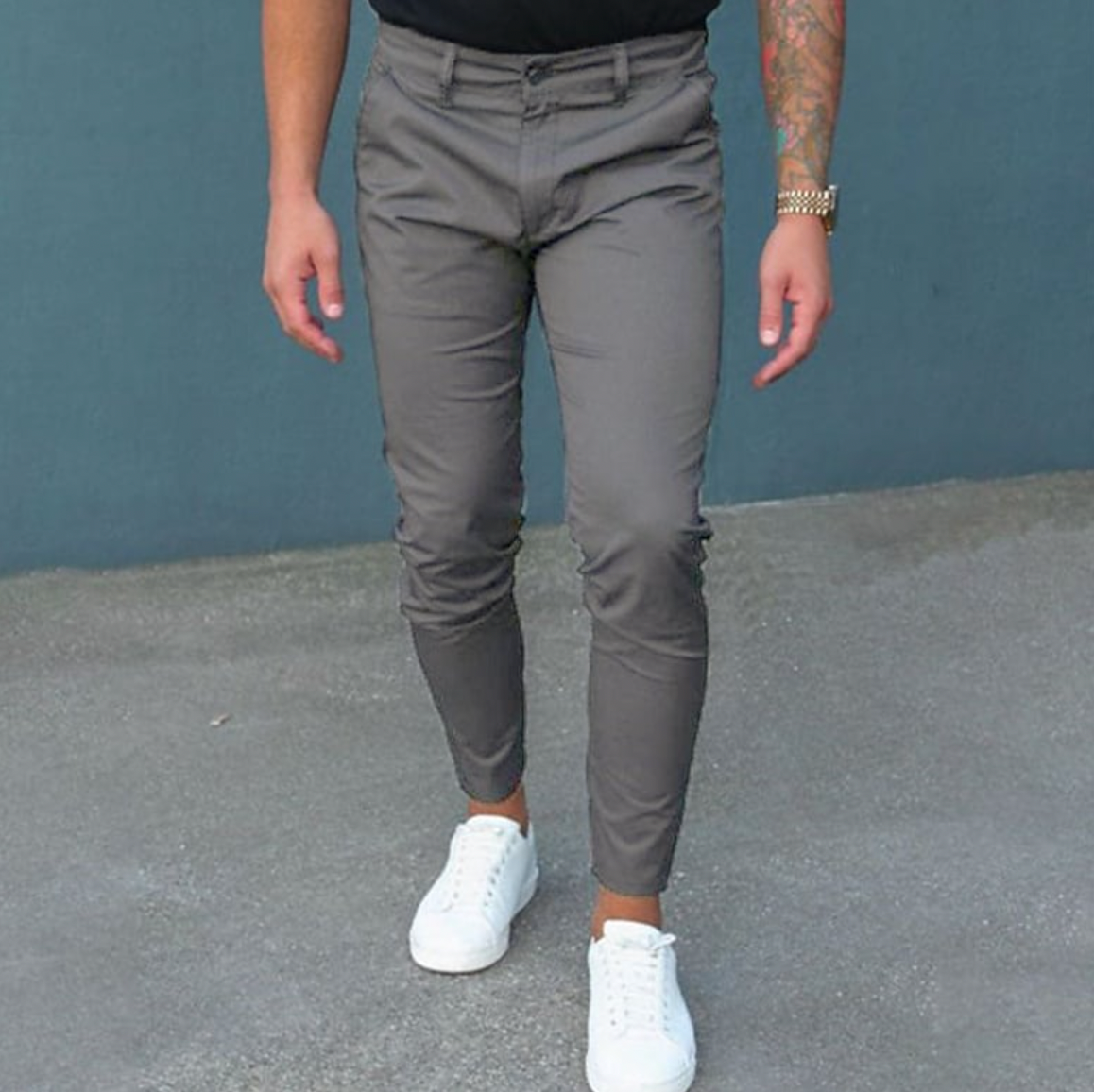 Kleiderhosen - Stylische Herren Stretch Slim Fit Chino Hose-Grau-XS-Chaps Herrenmode