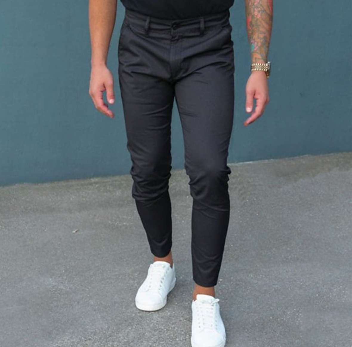 Herren Stretch Chino Hose Slim Fit Schwarz - Norvielle