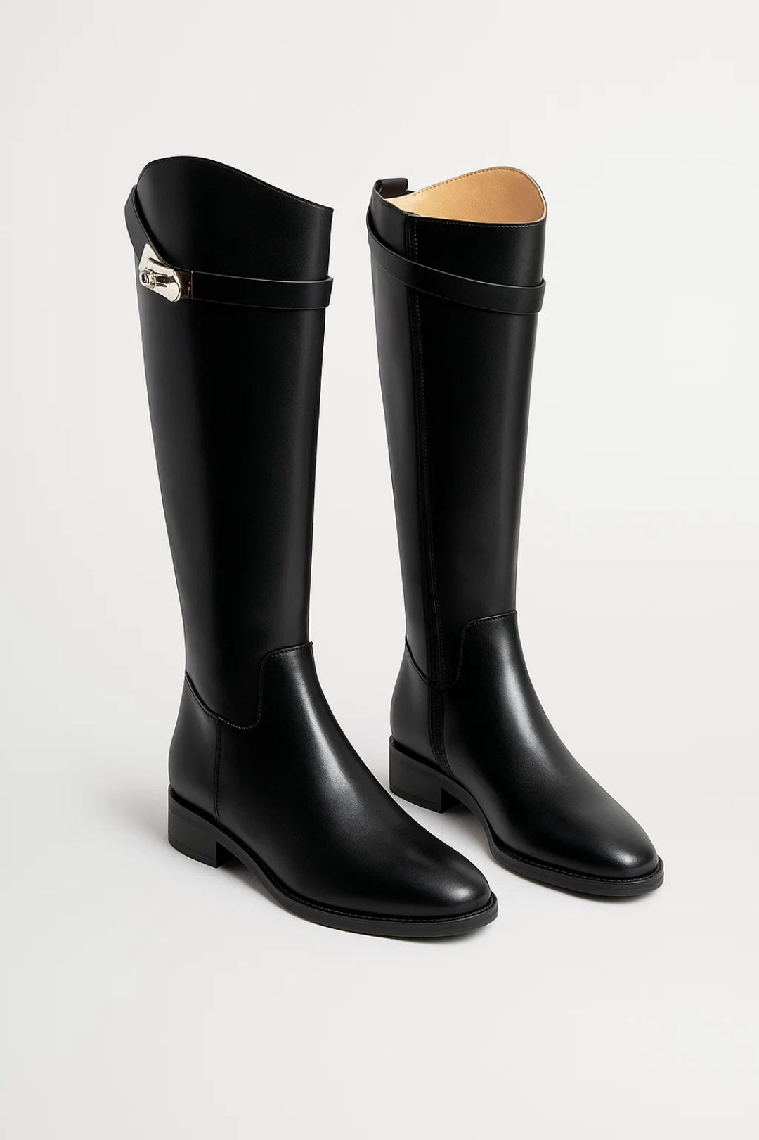 Damen Kniestiefel Mit Reißverschluss Schwarz - Norvielle