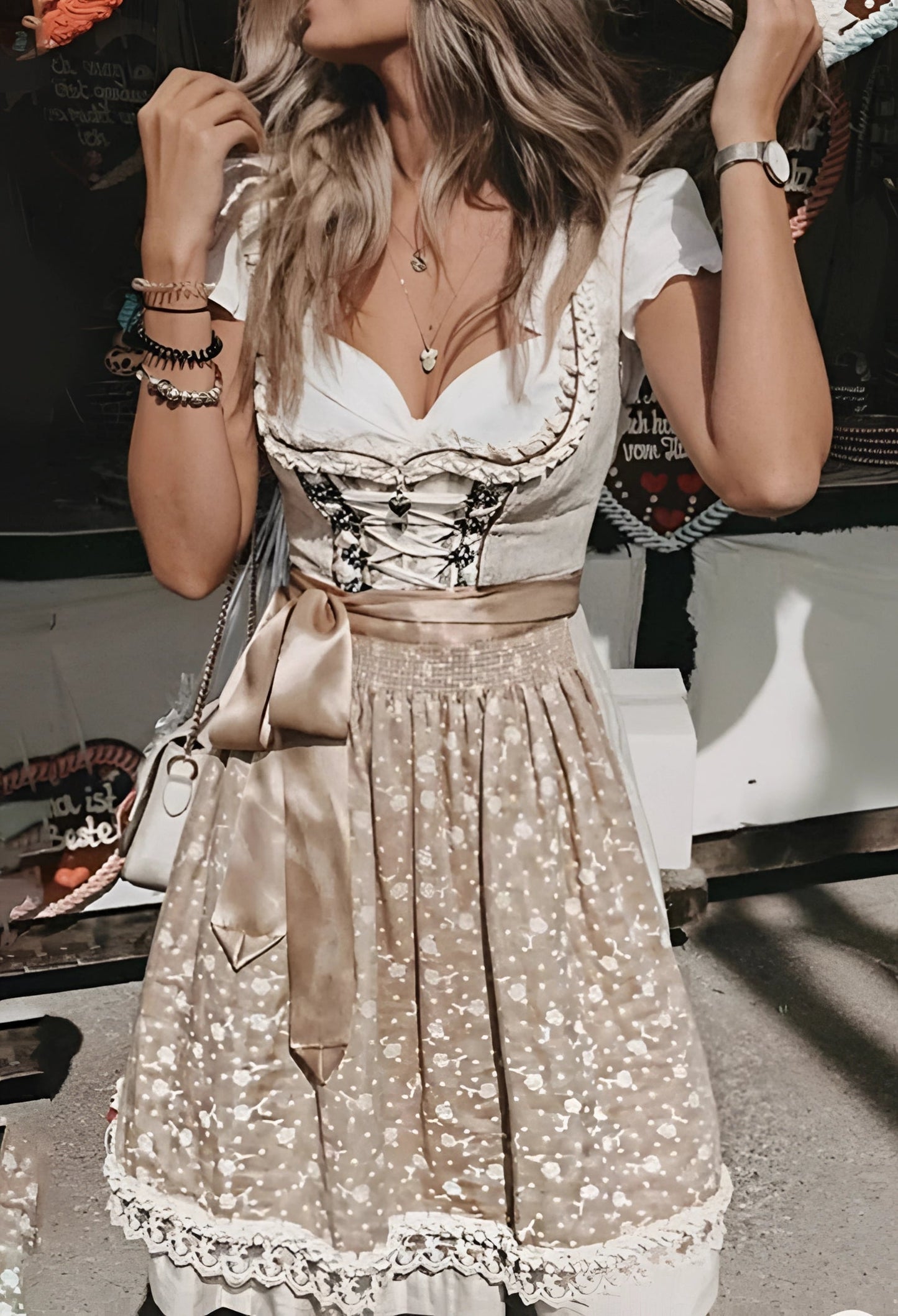 Norvielle Damen Oktoberfestdirndl Knielang Mit Mieder - Norvielle