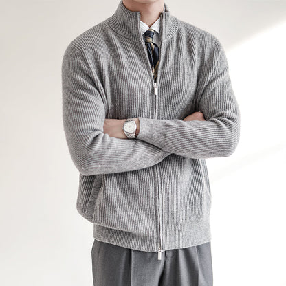 Herren Strickpullover Frühling Rippstruktur Reißverschluss Beige