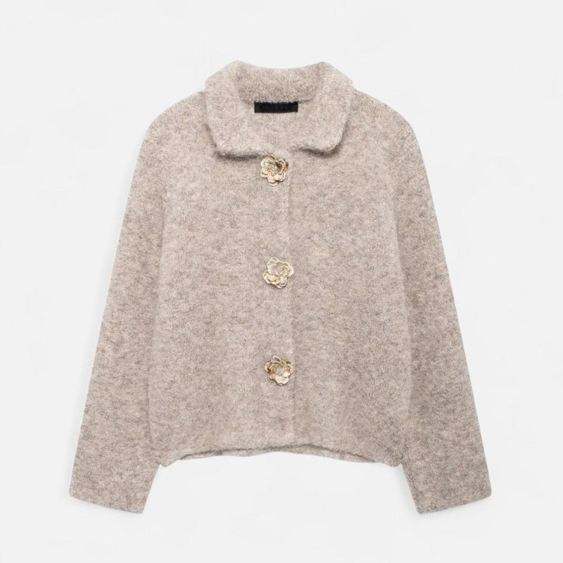 Damen Strickjacke Florale Knöpfe Hüftlang