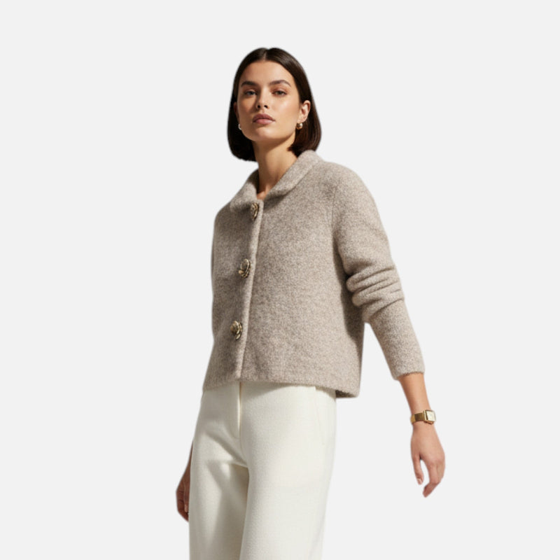 Damen Strickjacke Florale Knöpfe Hüftlang - Norvielle