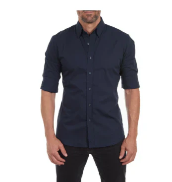 Knopfleiste-Hemd – Herrenhemd mit Kragen, langen Ärmeln und Reißverschluss-Dunkelblau-S-Chaps Herrenmode