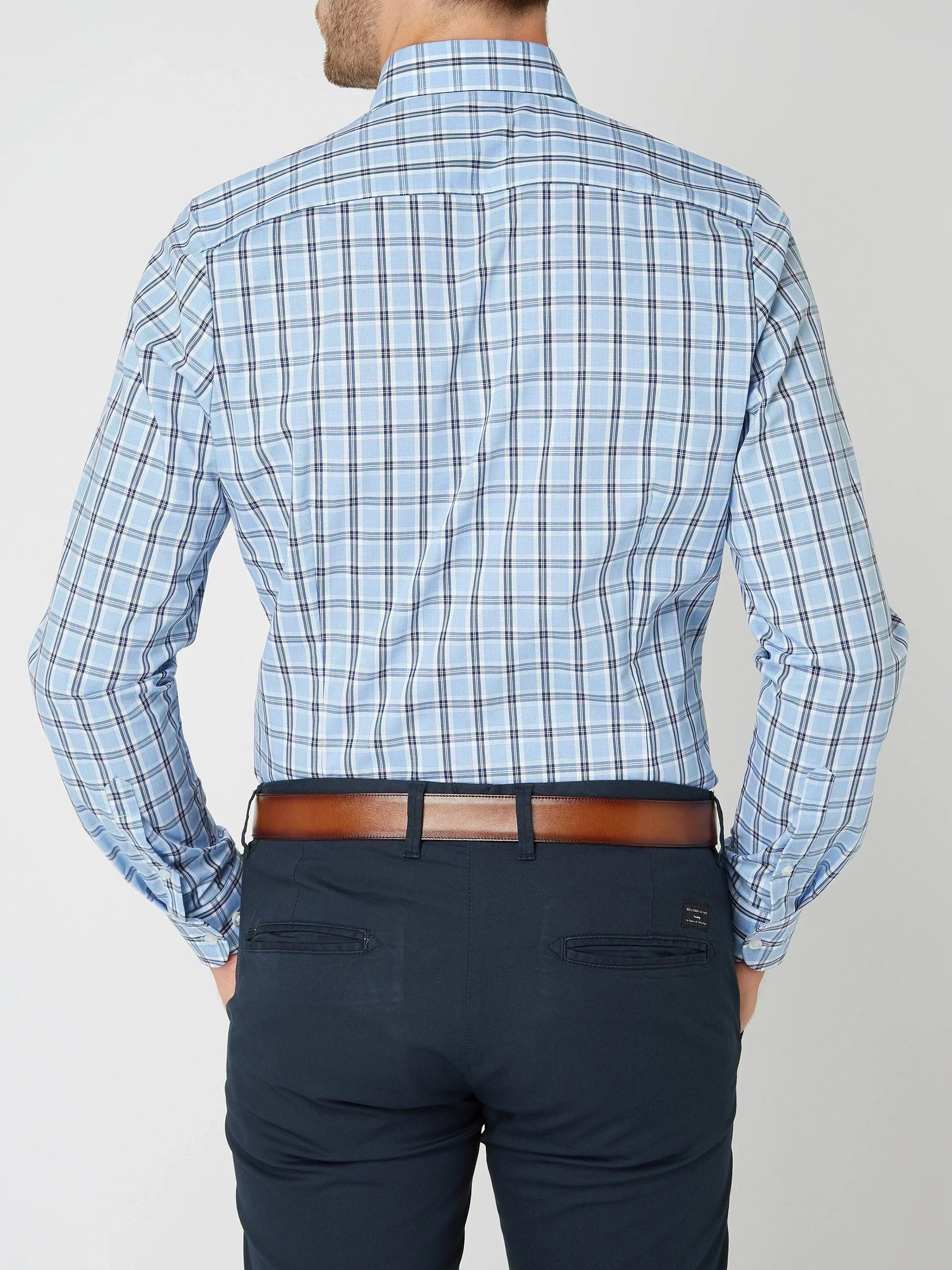Knopfleiste-Hemd – Herrenhemd mit Kragen und langen Ärmeln mit Karomuster-Chaps Herrenmode