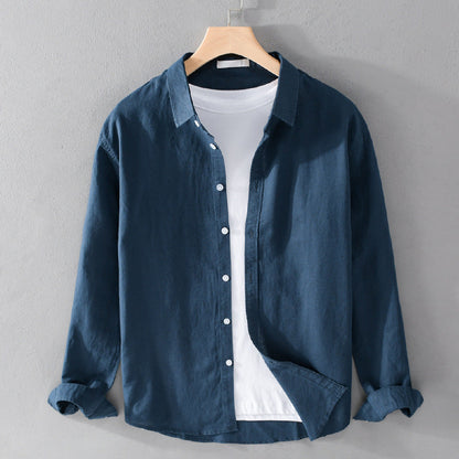 Knopfleiste | Leicht | Langarm | Leinenhemd | Herrenhemd-Marineblau-S-Chaps Herrenmode