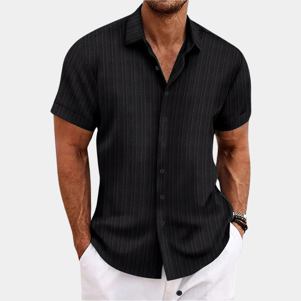 Knopfleiste | Leicht | Mit Kragen | Kurzarmhemd | Sommerkleidung für Männer-Schwarz-S-Chaps Herrenmode