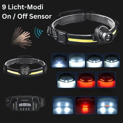 Stirnlampe 1000 Lumen mit rotem Lichtmodus