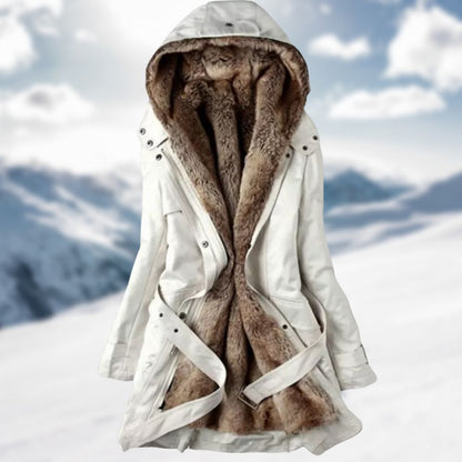 Damen Winterparka Kapuze Taillengürtel Wärmer Stadt Outdoor