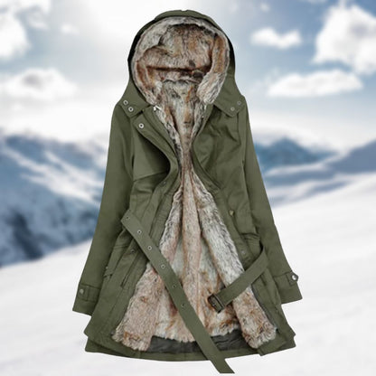 Damen Winterparka Kapuze Taillengürtel Wärmer Stadt Outdoor