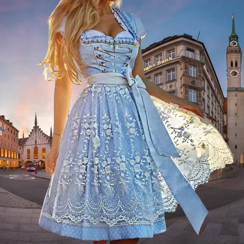 Dirndl mit Spitze Bestickung und Bandschnürung - Norvielle