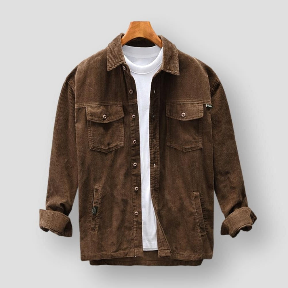 Herren Kordhemd mit Knöpfen Beige - Norvielle