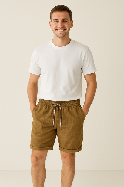 Herren Kordshorts Elastischer Bund Locker Sitz Beige - Norvielle