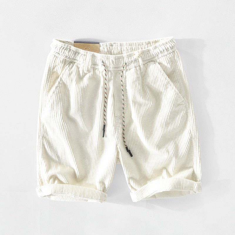 Kordshorts – Elastischer Bund – Locker sitzend – Sommershorts – Herren-Kordshorts-Weiß-S-Chaps Herrenmode