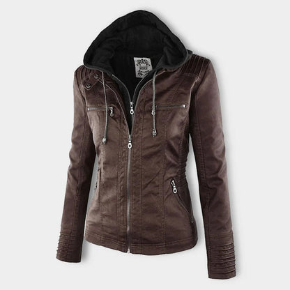 Damen Kunstlederjacke Tailliert Mit Kapuze
