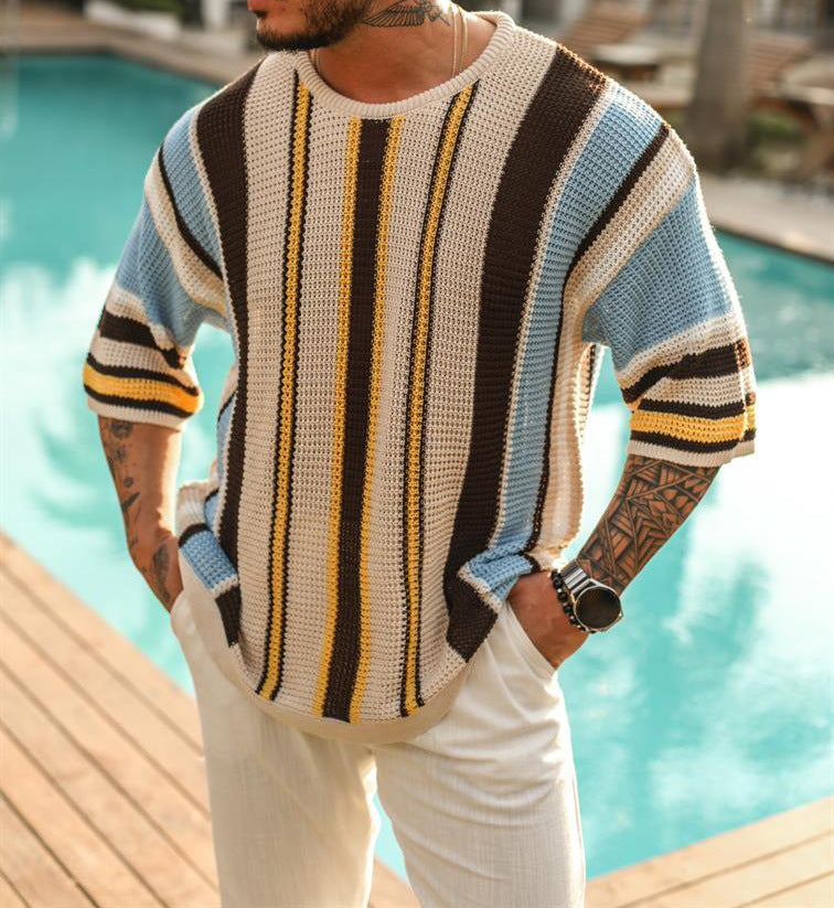 Herren Kurzarm-Pullover Gestreift Locker Sommer - Norvielle