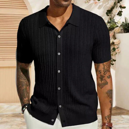 Herren Pullover Kurzarm Umlegekragen Gestrickt Blau - Norvielle