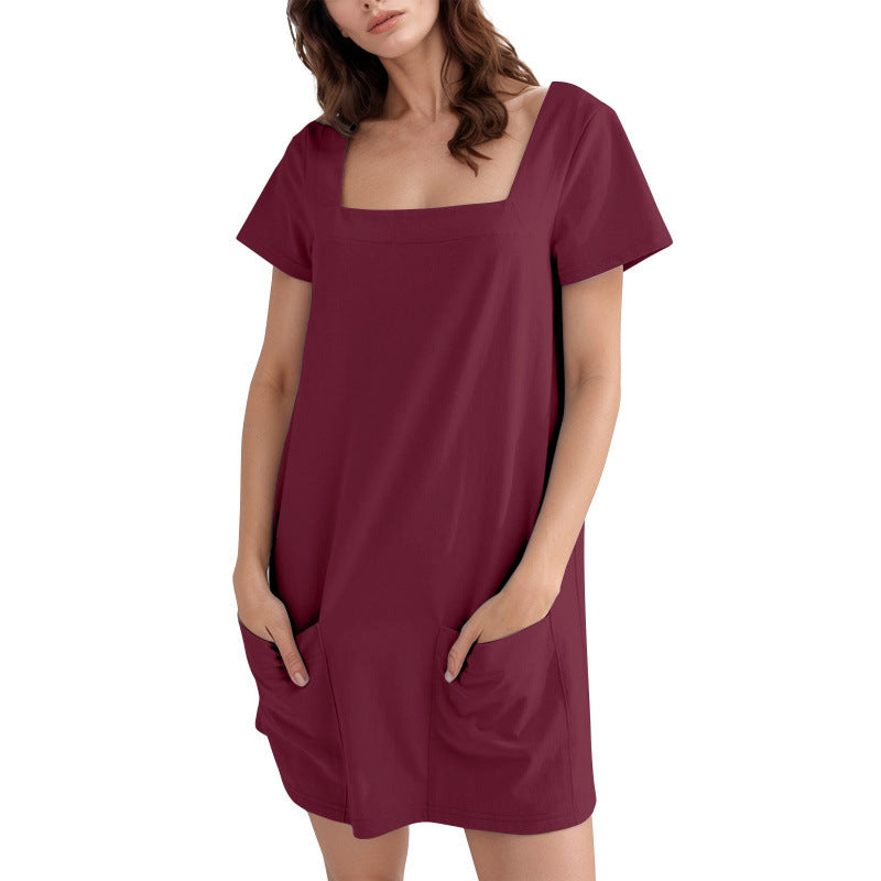 Kurzarmes Elarova Taschenkleid mit quadratischem Ausschnitt
