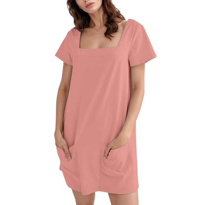 Kurzarmes Elarova Taschenkleid mit quadratischem Ausschnitt