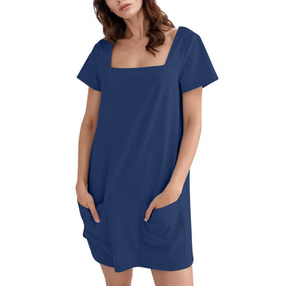 Kurzarmes Elarova Taschenkleid mit quadratischem Ausschnitt
