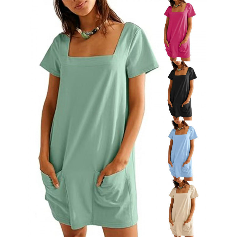 Damen Taschenkleid Kurzarm Quadratischer Ausschnitt - Norvielle