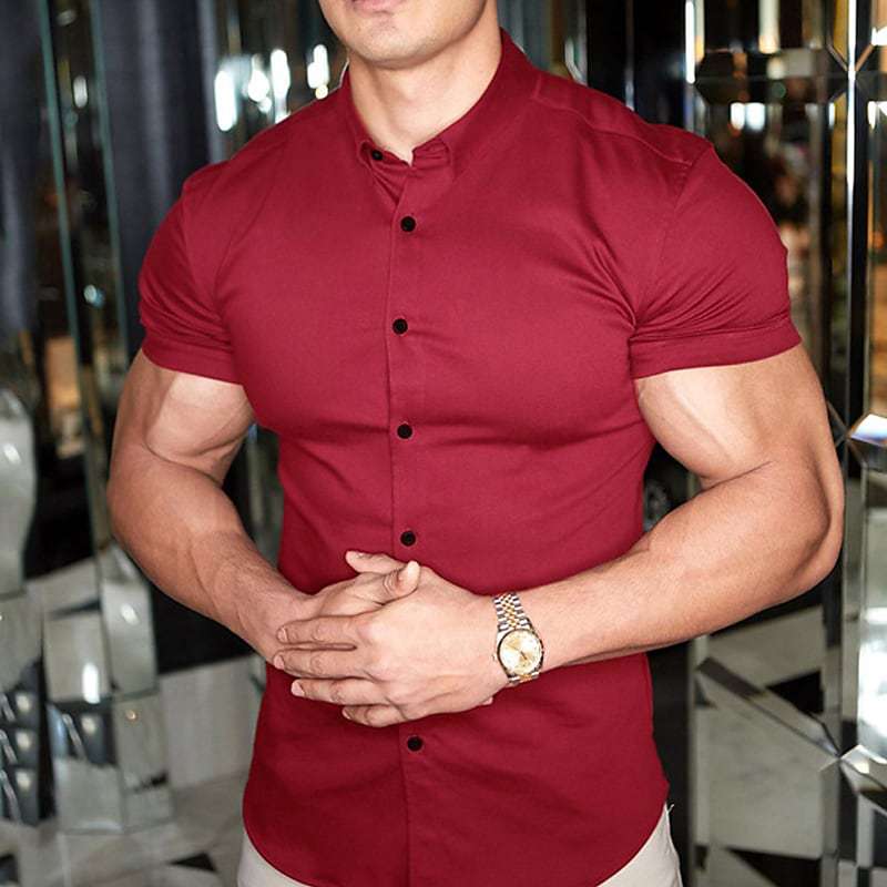 Herren Kurzarmhemd Schmal Geschnitten Einfarbig Weiss - Norvielle