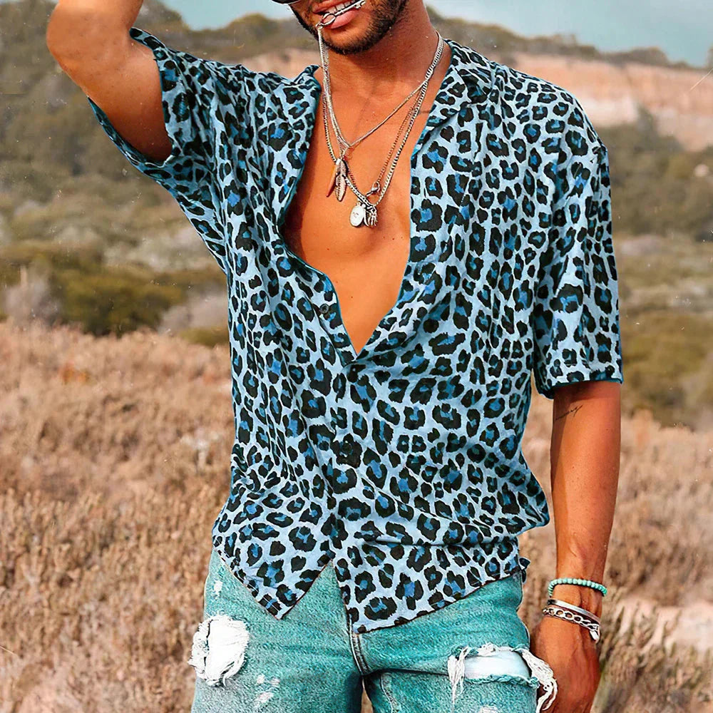 Herren Kurzarmhemd Leopard Print Sommershirt - Norvielle
