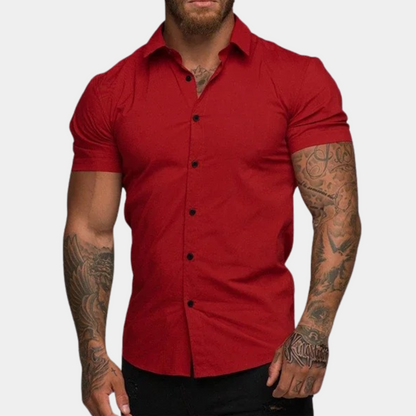 Kurzarmhemd - Kragen - Sommer - Hemd zum Knöpfen - Herrenhemd-Rot-M-Chaps Herrenmode