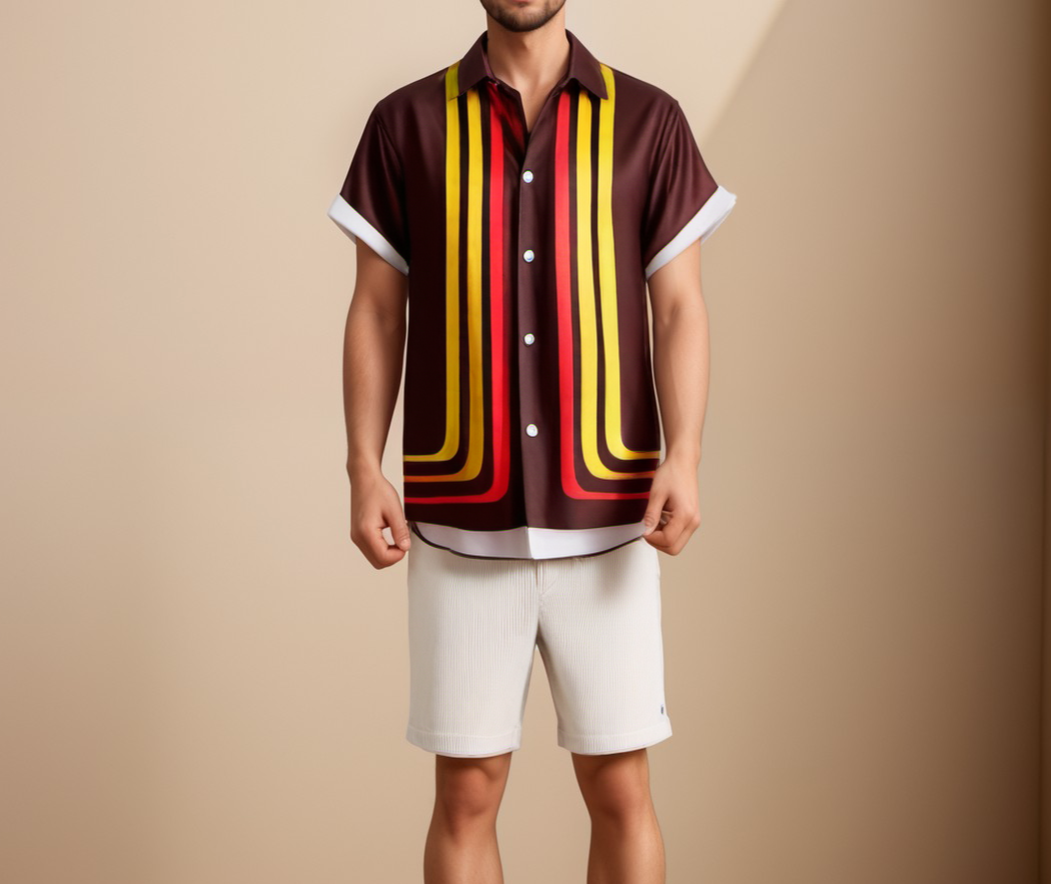 Kurzarmhemd – Leichtes Retro-Hemd mit Knöpfen für Herren-Braun-S-Chaps Herrenmode