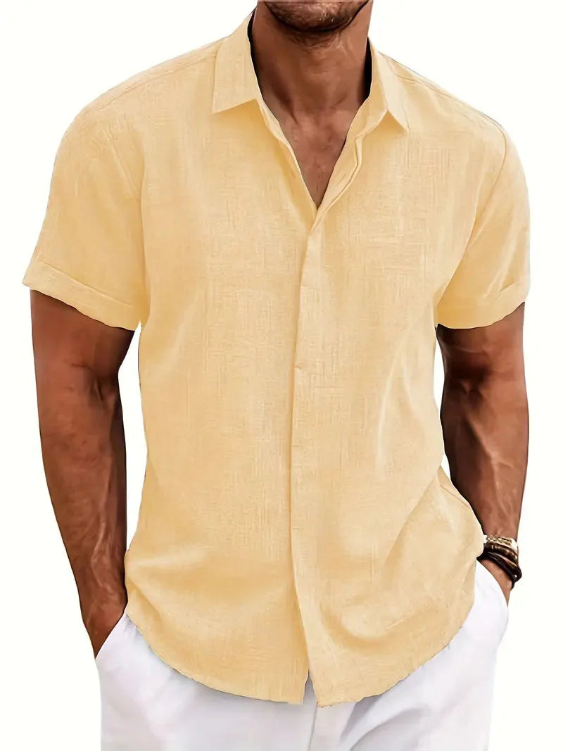 Kurzarmhemd | Leichtgewicht | Atmungsaktiv | Button-Up Hemd | Herrenhemden-Aprikose-XS-Chaps Herrenmode