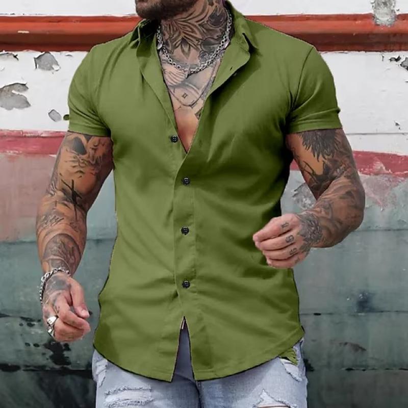 Kurzarmhemd | Modisch | Schmal geschnitten | Hemd mit Knöpfen | Herrenhemden-Grün-M-Chaps Herrenmode