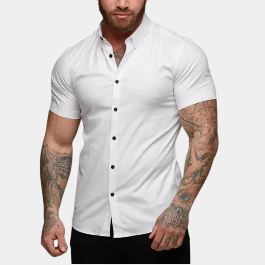 Kurzarmhemd | Slim Fit | Umlegekragen | Hemd mit Knöpfen | Herrenhemd-Weiß-M-Chaps Herrenmode