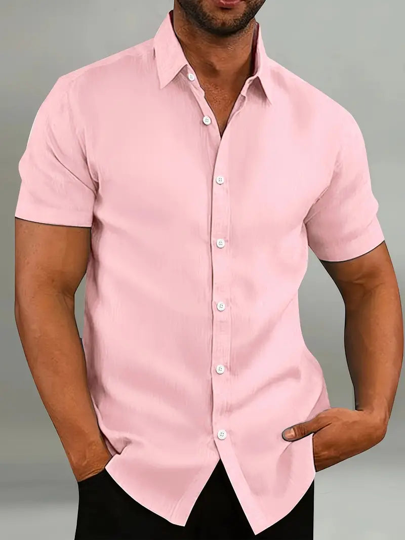 Kurzarmhemd – schlicht – mit Kragen – geknöpft – Herrenhemd-Rosa-S-Chaps Herrenmode