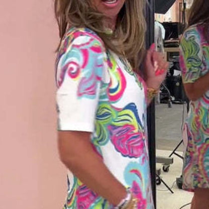 Norvielle Damen Kurzes Bedrucktes Kleid Weites Design - Norvielle