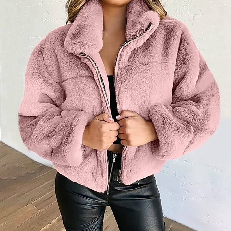 Norvielle Damen Winterjacke Teddyjacke Hochkragen Plüsch Optik