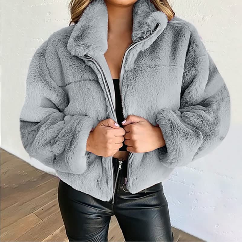 Norvielle Damen Winterjacke Teddyjacke Hochkragen Plüsch Optik