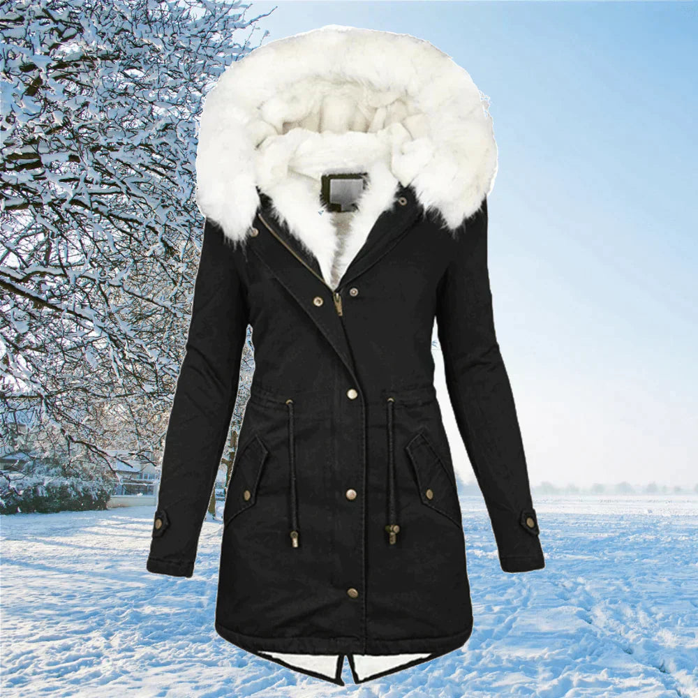 Norvielle Damen Winterparka Fellfutter Schwarz - Norvielle