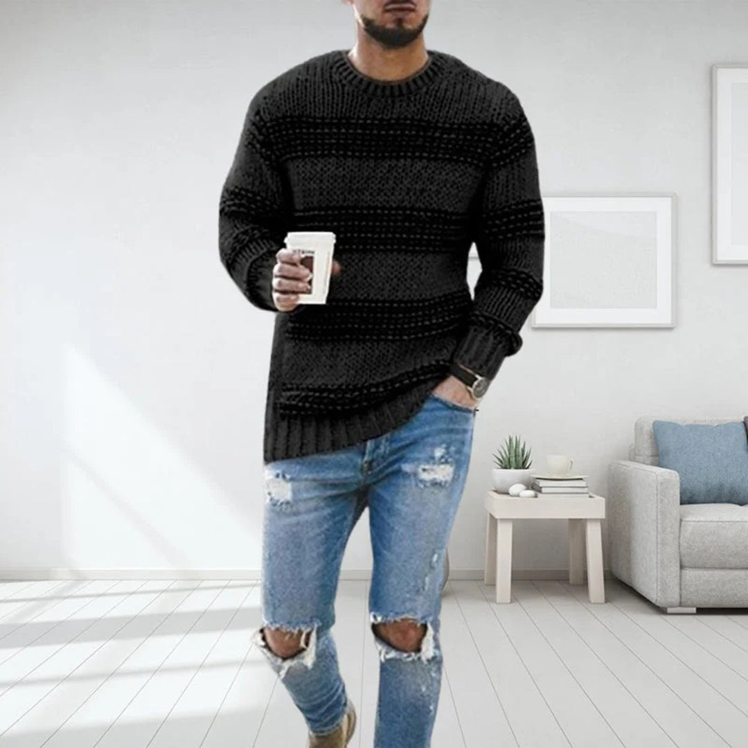 Herren Strickpullover Grob Gestrickt Rundhals Streifenmuster