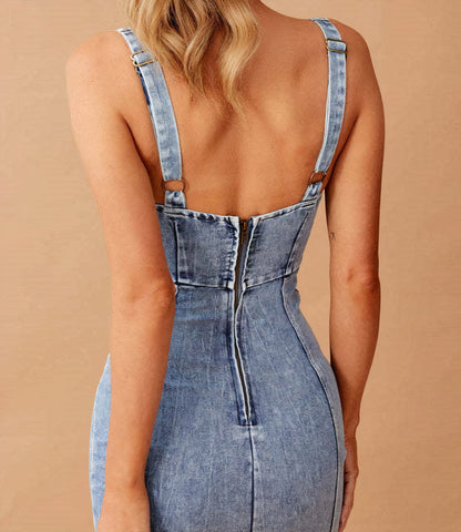 Norvielle Damen DenimkleidSexy wird durch figurbetont ersetzt, um den