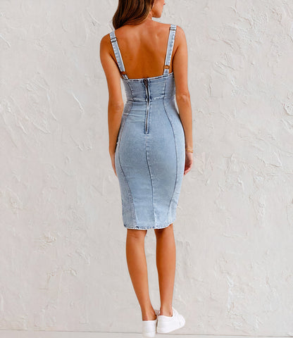 Norvielle Damen DenimkleidSexy wird durch figurbetont ersetzt, um den