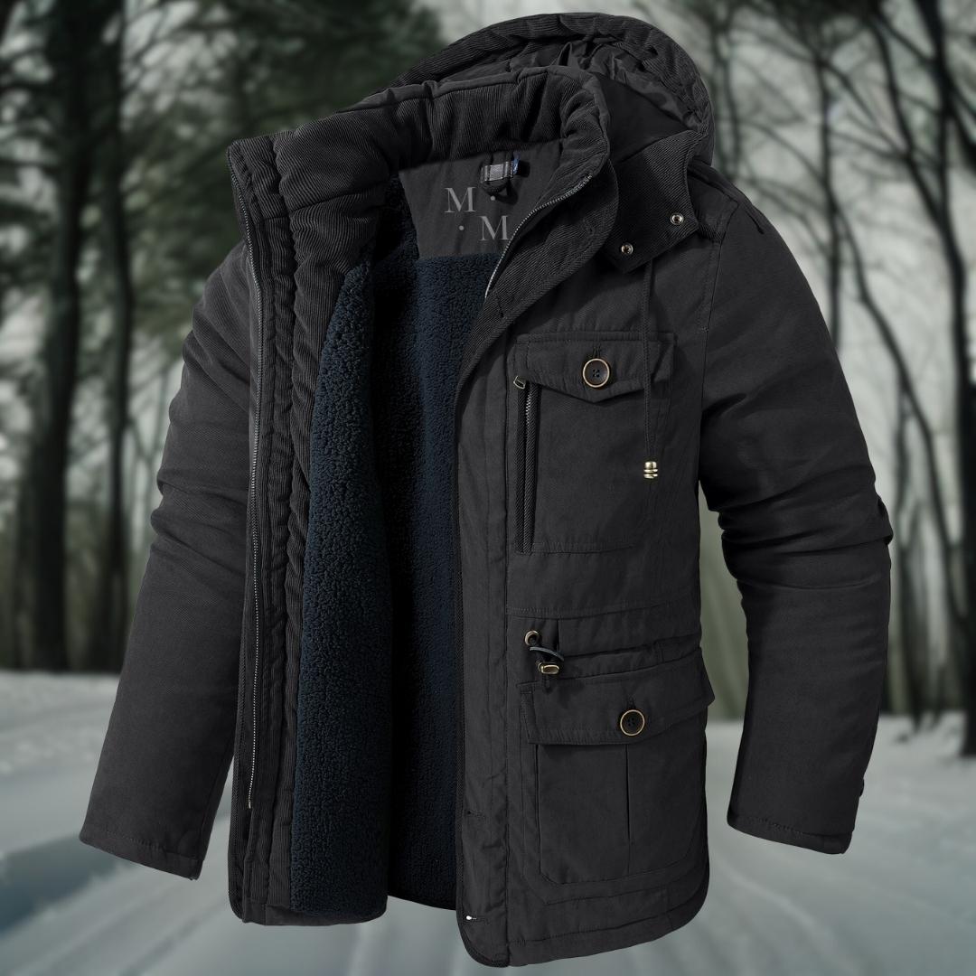Herren Winterjacke Warm Kapuze Taschen Schwarz - Norvielle