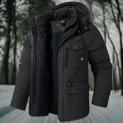 Herren Winterjacke Warm Kapuze Taschen Schwarz - Norvielle