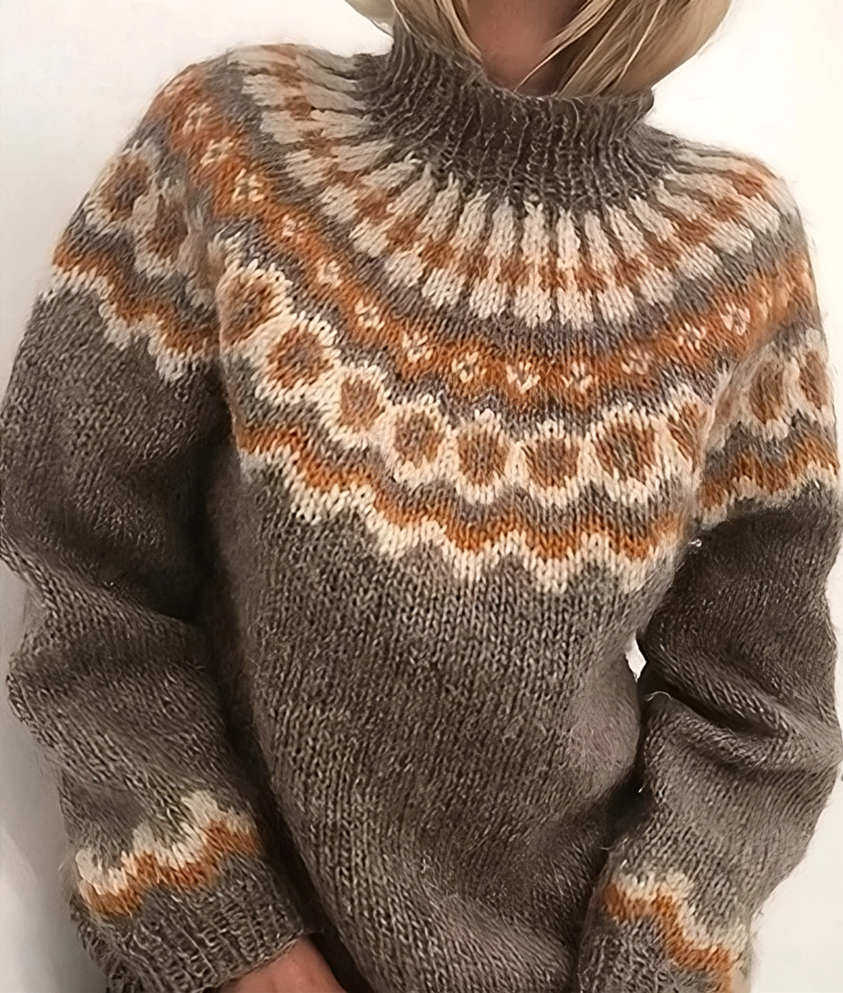 Damen Rollkragenpullover Norwegermuster Warm