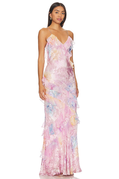 Damen Sommerkleid Rüschen Blumenmuster