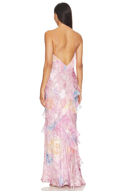 Damen Sommerkleid Rüschen Blumenmuster