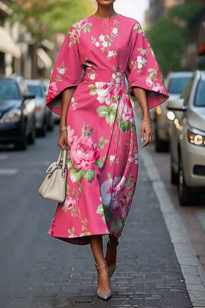 Damen Midikleid Elegante Kimono-Silhouette Feminin